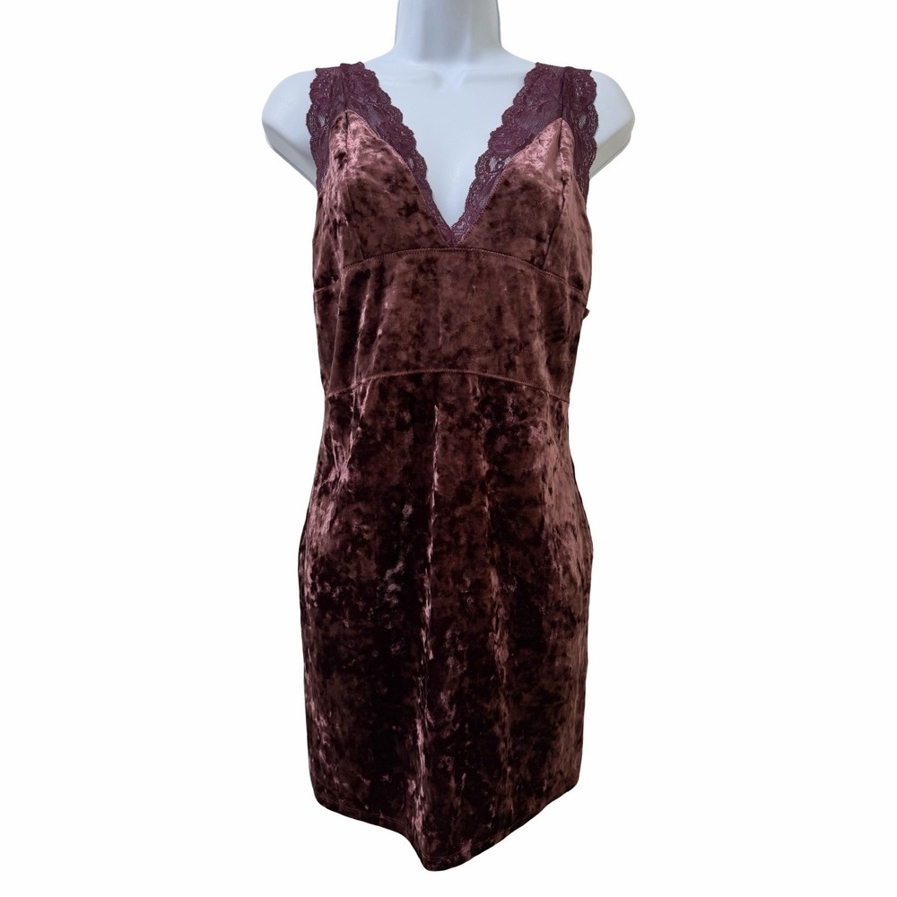 Free People Intimately Velvet Bodycon Chemise Mini Slip Dress Size L Raspberry